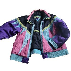 Vintage 90s Nylon Geometric Bomber Winter Coat New York Girl Size L